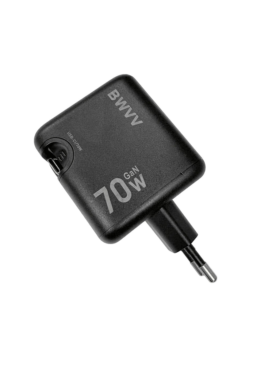 GaN charging adapter on white background