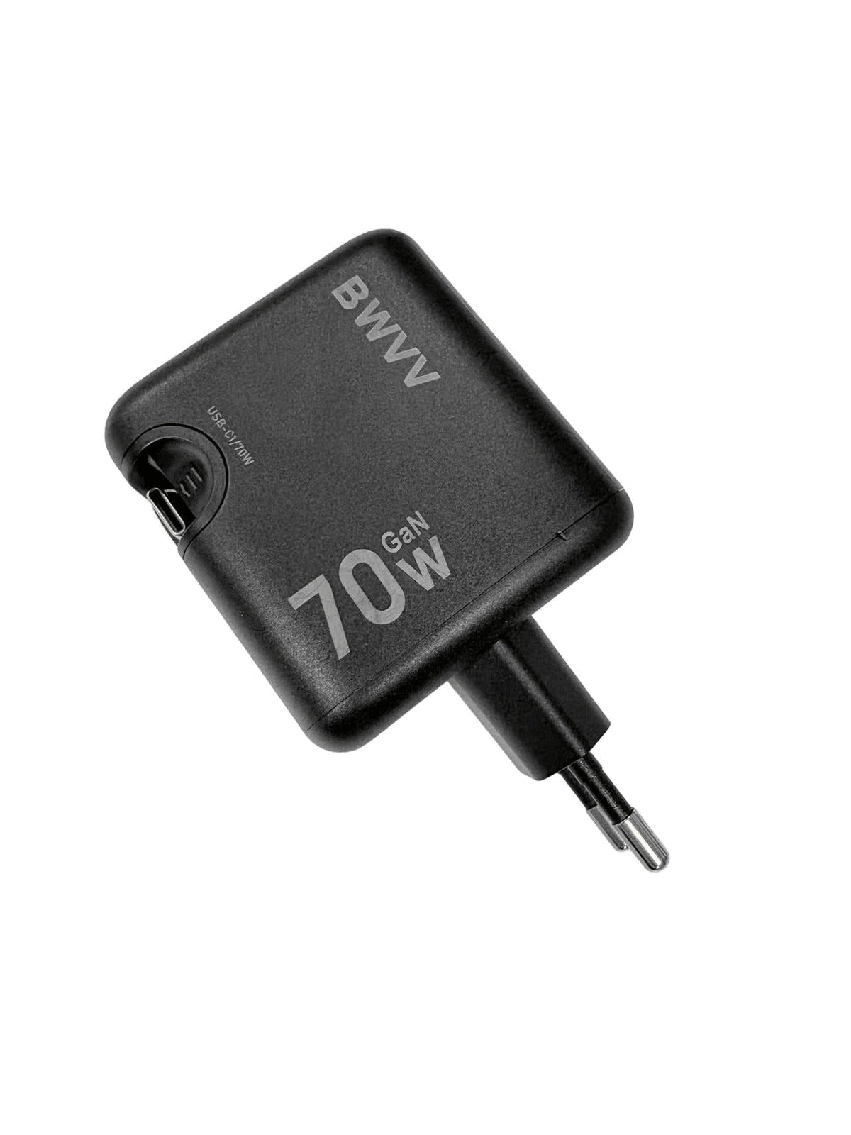 GaN charging adapter on white background